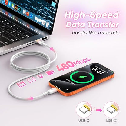 USB C to USB C Cable 6FT 5-Pack, 60W Fast Charging, 480Mbps Data - color: Pink, size: 6Feet