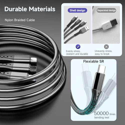 3 in 1 Multi Charging Cable, 3.94ft Universal USB C Cable Fast Charging Cord, USB to USB C/Micro USB/Lighting Multiple Cable for iPhone, Tablets, Samsung, Android and More