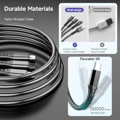 3 in 1 Multi Charging Cable, 3.94ft Universal USB C Cable Fast Charging Cord, USB to USB C/Micro USB/Lighting Multiple Cable for iPhone, Tablets, Samsung, Android and More