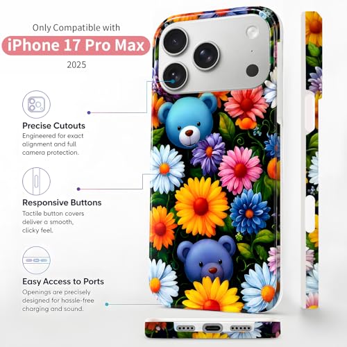 Case Compatible with iPhone 17 Pro Max, 2025 Anti-Yellow Ultra Transparent Soft TPU Phone Case, Shockproof Anti-Slip Slim Lightweight Full Coverage Protective (Flower Bear) - color: Flower bear