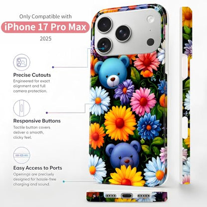 Case Compatible with iPhone 17 Pro Max, 2025 Anti-Yellow Ultra Transparent Soft TPU Phone Case, Shockproof Anti-Slip Slim Lightweight Full Coverage Protective (Flower Bear) - color: Flower bear