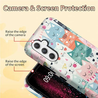 Cartoon Cats Phone Case for Samsung Galaxy S25, Dual Layer Shockproof Rugged Cover with Soft TPU + Hard PC, Anti-Scratch Slim Fit Wireless Charging Compatible - color: Cartoon Cats, size: 6.2" Galaxy S25