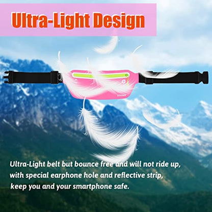 USHAKE Slim Running Belt Waist Pack, Ultra Light Bounce Free for Workout - color: Pink