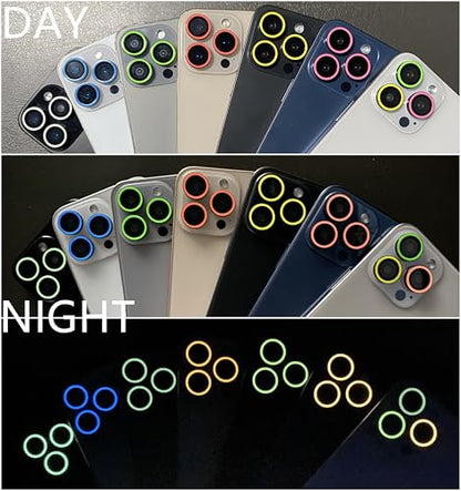 Luminous Camera Lens Protector for iPhone 16 Pro / 16 Pro Max Metal Ring Tempered Glass Glow in The Dark Lens Cover (3PCS) (Yellow, for iPhone 16 Pro/16 Pro Max) - color: Yellow