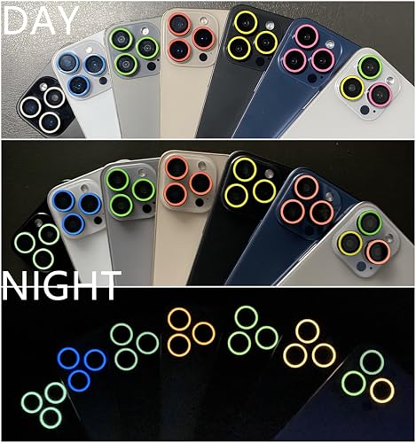 Luminous Camera Lens Protector for iPhone 16 Pro / 16 Pro Max Metal Ring Tempered Glass Glow in The Dark Lens Cover (3PCS) (Blue, for iPhone 16 Pro/16 Pro Max) - color: Blue