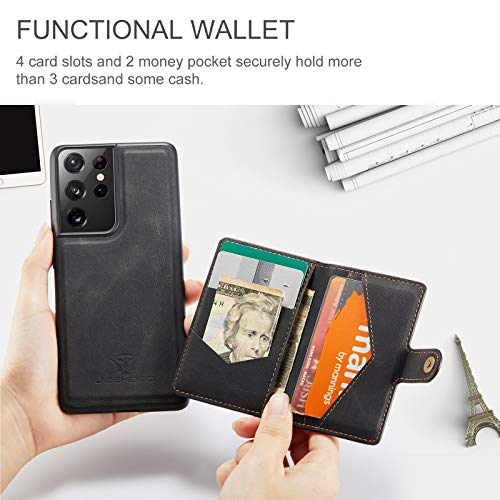 Simicoo Compatible with Samsung S22 Ultra Detachable Magnetic Wallet case Credit Card Holder Money Clip Front Pocket Stand Leather Men Women Wallet Double Shockproof S22 Ultra (Black) - color: Black