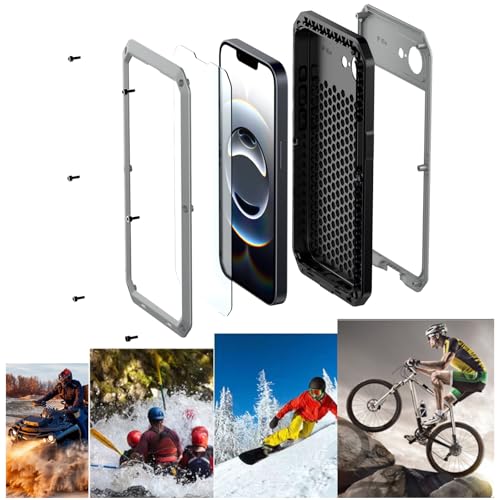for iPhone 16E Metal Case,Heavy Duty Shockproof Aluminum Alloy Tough Armour Military Grade Phone Case for iPhone 17E,Full Body Protective Cover with Silicone Built-in Screen Protector-Silver - color: Silver