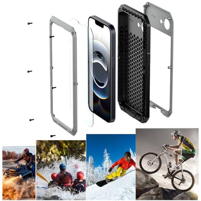 for iPhone 16E Metal Case,Heavy Duty Shockproof Aluminum Alloy Tough Armour Military Grade Phone Case for iPhone 17E,Full Body Protective Cover with Silicone Built-in Screen Protector-Silver - color: Silver