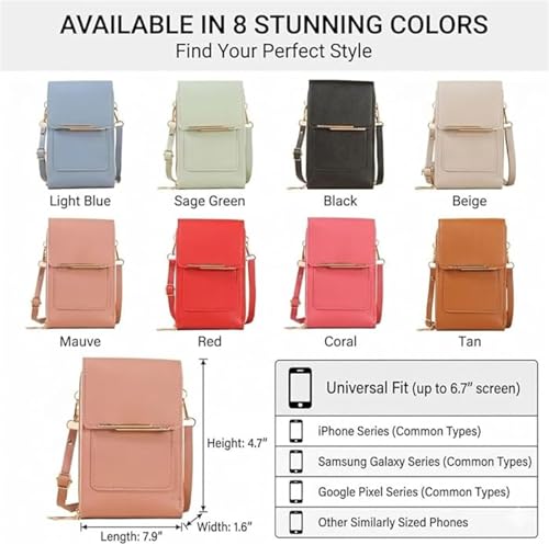 Anti Theft Leather Bag, Touch Screen Crossbody Phone Purse, Crossbody Purses for Women, 2‑in‑1 Wallet, Adjustable - color: Red