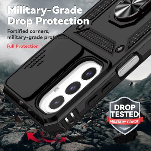 for Samsung Galaxy A17 / Galaxy A26 5G Case, with Slide Camera Cover HD Screen Protector [Military Grade Drop Tested] Ring Holder Kickstand Protective Phone Case for Samsung Galaxy A17, Black - color: Black w/ Slide Camera 2nd gen. Military Grade