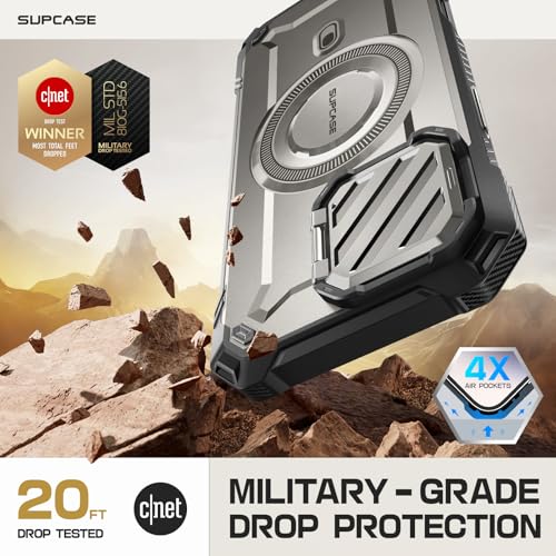 SUPCASE for iPhone 16 Pro Max Case (6.9 inch) with Camera Cover Stand, Grey | Compatible with MagSafe, Camera Control Button, Military-Grade Drop Protection, Heavy Duty Rugged Magnetic Case, UB Mag XT - color: grey