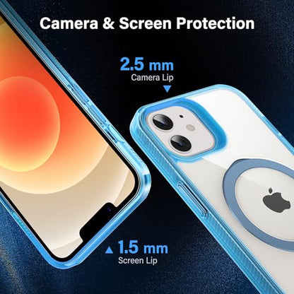 Magnetic Case for iPhone 12/12 Pro - [Built-in Invisible Stand] [Compatible with MagSafe] [Military Grade Drop Protection] Anti-Yellowing Hard Back Silicone Edge Cover, 6.1", Clear Blue - color: Clear Blue, size: iPhone 12/12 Pro 6.1''