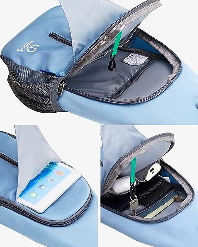 WATERFLY Sports Crossbody Sling Backpack Sling Bag Chest Bag Daypack for Cycling Hiking Running Men Women | Small Hiking bag,Multi-compartment storage,Water-resistant,Breathable back pad,Reversible adjustable shoulder strap - color: Starry Night Light Blu