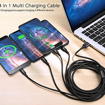 Multi USB Charger Cable 2Pack [4A,10ft ] 4 in 1 USB Fast Charging Cable with IP/Type C/Micro USB Ports Adapter for Phone 17/16/15/14/13/12/11/X/8/7/6/Samsung/Pixel/HTC/LG/Huawei/Sony/Tablets.