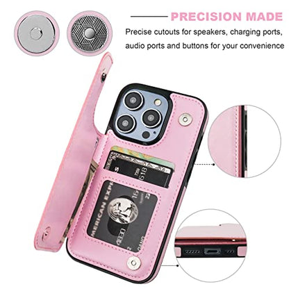 ONETOP for iPhone 14 Pro Wallet Case with Credit Card Holder,Pink | Kickstand,ID/Cash Holder,Case Wallet with Card Slots,Double Magnetic Clasp,Durable PU Leather Shockproof Cover for Women Men - color: Pink
