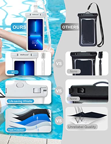 wellhouse Waterproof Phone Pouch, Waterproof Phone Case for iPhone 16 15 14 13 12 Pro Max XS Samsung, IPX8 3D Cellphone Dry Bag Beach Essentials (1 Pack - White7.0, 7 inch) - color: 1 Pack - White7.0"