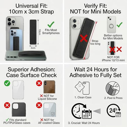 Universal Phone Grip for Smartphones & Mini Tablets - Phone Holder for Hand - Wireless Charging Compatible - Anti-Drop (Black) - 2pc