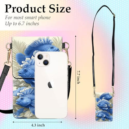 Small Crossbody Bags for Women Touchscreen Cell Phone Bag Cross Body Purses with adjustable Strap,Gifts For Teenage Girls - color: Blue Fishs
