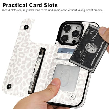 HAOPINSH for iPhone 16 Pro Case Wallet with Card Holder, White Leopard Cheetah Pattern Back Flip Folio PU Leather Kickstand Card Slots Case for Women Girls, Double Shockproof 6.3" - color: White Leopard