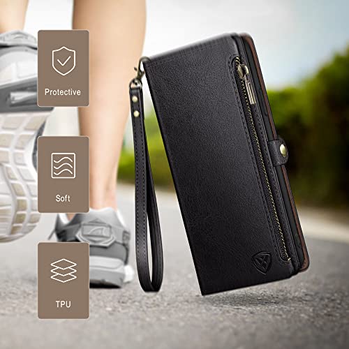 XcaseBar Compatible with ‌iPhone 16e 6.1"/17e 6.1" Wallet case with Zipper Credit Card Holder【RFID Blocking】,Flip Folio Book PU Leather Phone case Shockproof Cover Women Men for Apple 16e case Black - color: Black