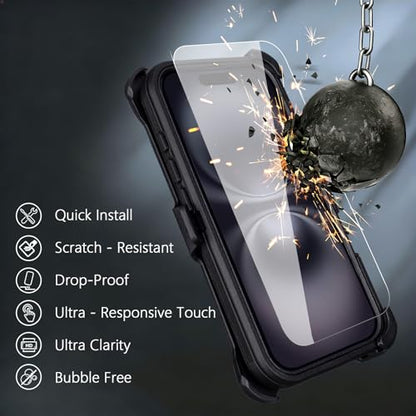 for iPhone 16 Case with Belt Clip Holster + Screen Protector, Black | Heavy Duty Drop Protection, 3-Layer Rugged Shockproof Anti-Drop Full Body Protective Case for iPhone 16 6.1 Inch - color: Black