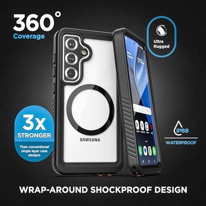 Encased Waterproof Case for Samsung Galaxy S25 Plus with Belt Clip - Full Body Protective Cover with Built-in Screen Protector & Holster (Clear/Black) - size: S25 Plus