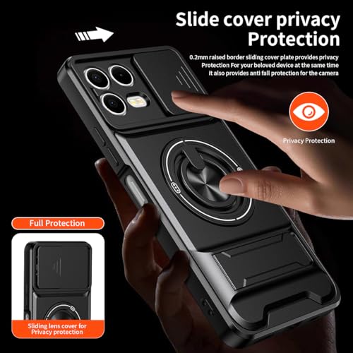 Compatible for T-Mobile Revvl 8 Pro TMRV08P5G Phone Case with HD Screen Protector, [Slide Camera Cover] [3 Stand Ways] Ring Holder Kickstand Military Grade Shockproof Protective Cover Case - Black - color: Revvl 8 Pro Black