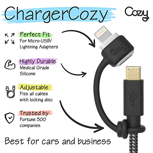 Cozy Silicone Charging Cable Keeper and Adapter Tether, Secure Black Cord Holders Compatible with Micro USB, Apple Pencil Components, Keychain, Car, Travel, 10-Pack - color: Black 10-Pack
