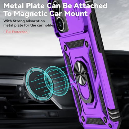 for iPhone 17 Case, with Slide Camera Cover HD Screen Protector [Military Grade 16ft. Drop Tested] Ring Holder Kickstand Protective Phone Case for Apple iPhone 17, Purple - color: Purple w/ Slide Camera 2nd gen. Military Grade