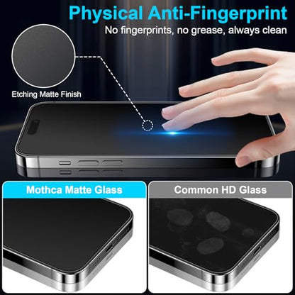 Mothca 2 Pack Matte Glass Screen Protector for iPhone 14 Pro 6.1-inch [Auto Fit Box Dust-Free] Edge to Edge Full Coverage Anti-Glare & Anti-Fingerprint Tempered Glass, Bubble Free, Smooth as Silk - size: iPhone 14 Pro-6.1 Inch