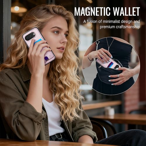 Wallet Case for Google Pixel 10a Compatible with MagSafe for Men Women, 2 in 1 Detachable Magnetic Phone Case with Card Holder Kickstand RFID Blocking for Pixel 10a (Pink) - color: Pink