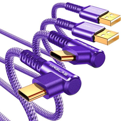 MRGLAS USB A to USB C Cable 3.2A 2-Pack [90°, Gold-Plated] 6.6+6.6F - color: Purple, size: 6.6FT+6.6 FT