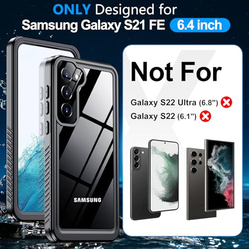 xiwxi for Samsung Galaxy S21 FE Case Waterproof,[IPX8 Underwater Case][Full Body Shockproof & Military Dropproof] Clear Sound Quality Built-in Screen Protector for Samsung S21 FE 6.4 inch-Black - size: For Samsung S21 FE-6.4"