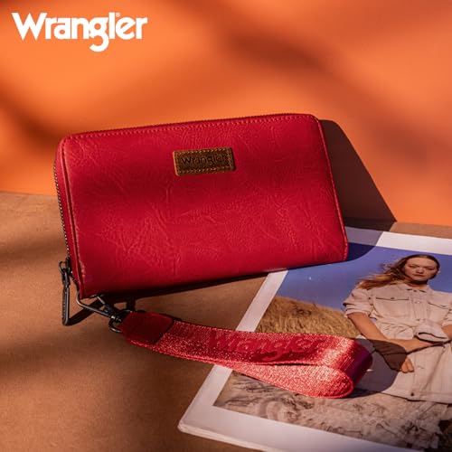 Wrangler Womens Wallet Wristlet Long Purse Designer Clutch Large Capacity Credit Card Holder for Women - color: A-Red