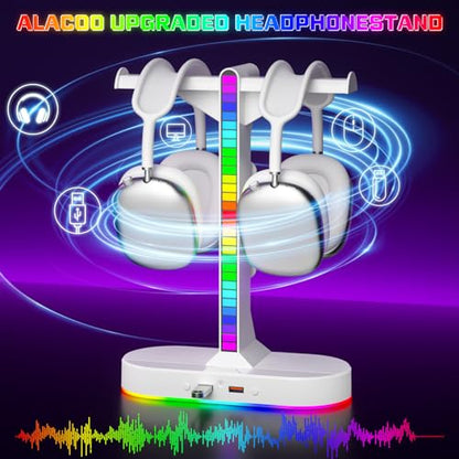 Dual Headphones Stand with Charger for Men, Headset Holder Stand for Desk - color: White