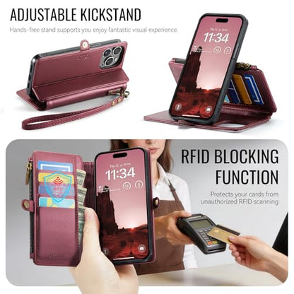 for iPhone 14 Pro Max - Phone Case Wallet Magnetic, Burgundy - color: Burgundy, size: iPhone 14 Pro Max