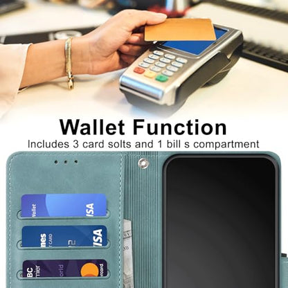Flip Wallet Case for iPhone 11 PU Leather Fog Green | RFID Blocking, 3 Card Slots & 1 Cash Pocket, Magnetic Closure, Kickstand Function, Leather Flip Case for iPhone 11 - color: Fog green