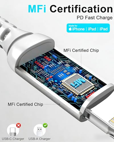 MFi Certified Short iPhone Charger Cord 1ft, USB to Lightning Cable - size: 1 FT