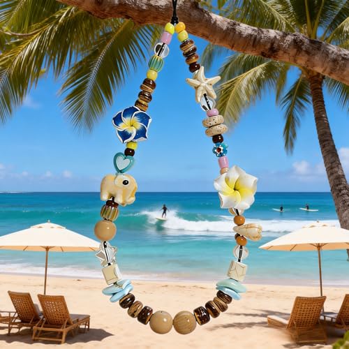 Cute Beaded Camera Wrist Strap for Phone, Digital Camera Charm Lanyard, Pearl Beaded Chain for Bag Keychain Gift - color: Hibiscus
