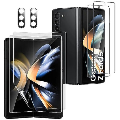 [6 in 1 Tempered Glass Front Screen Protector for Samsung Galaxy Z Fold 5+ Inner Soft TPU Film Shields Big Screen+ Camera Lens Protector [Scratch Resistant] [Bubble Free] - size: 6 in 1