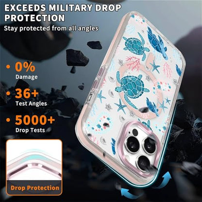 VisEnt Clear Case for iPhone 14 Pro Max, Magnetic Phone Case, Transparent Slim Cover, Military Grade Protection, Shockproof, Anti-Yellowing, Scratch Resistant, Sea Turtle Paisley - color: Sea Turtle Paisley, size: Iphone 14 Pro Max