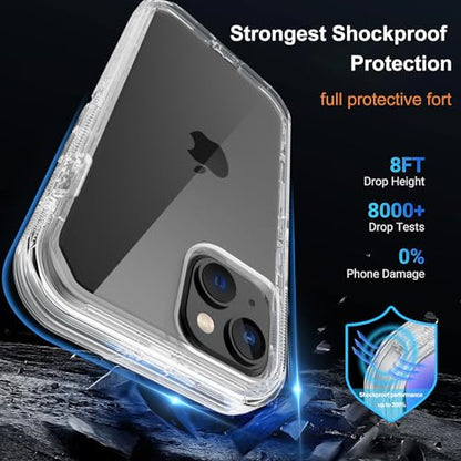 for iPhone 14 Clear Case with 2 Screen Protector,[Not Yellowing] Military Grade Drop Protection Thick Anti-Fall Transparent Heavy Duty Shockproof Phone Cover for Apple iPhone 14 6.1" (Clear) - color: Clear