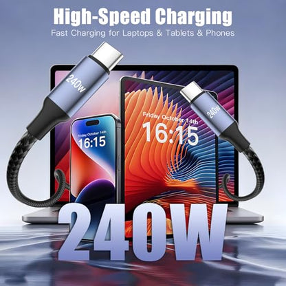 ROADRESS 240W USB C to USB C Cable Coiled, Braided Type C Charger for Car