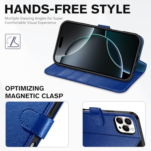 TUCCH Wallet Case for iPhone 16 Pro Max (6.9"), 4 Card Slots, Klein Blue | RFID Blocking, Viewing Stand, Shockproof TPU Shell, PU Leather, Magnetic Closure, Protective Folio Flip Cover - color: Textured Klein Blue