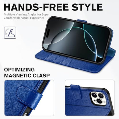 TUCCH Wallet Case for iPhone 16 Pro Max (6.9"), 4 Card Slots, Klein Blue | RFID Blocking, Viewing Stand, Shockproof TPU Shell, PU Leather, Magnetic Closure, Protective Folio Flip Cover - color: Textured Klein Blue