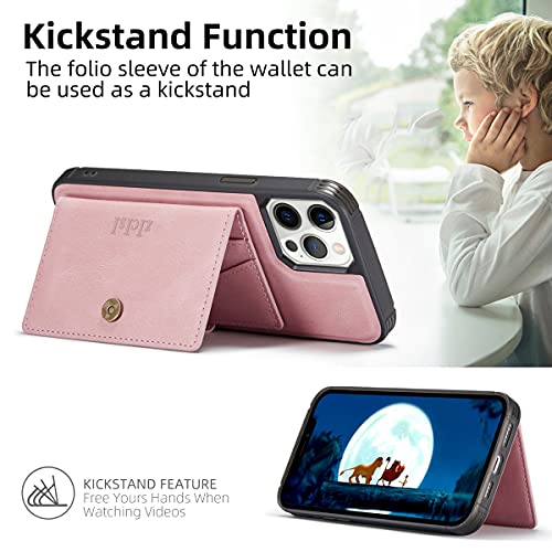 Magnetic Wallet with 5 Card Holders Compatible with MagSafe for iPhone 17/16/15/14 Pro Max/14 Pro/14 Plus/13/12 Series with RFID Protected,Vegan Leather,Pink - color: Pink