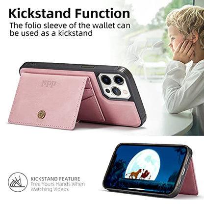 Magnetic Wallet with 5 Card Holders Compatible with MagSafe for iPhone 17/16/15/14 Pro Max/14 Pro/14 Plus/13/12 Series with RFID Protected,Vegan Leather,Pink - color: Pink