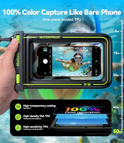 Rorhxia [Enjoy Superior Waterproof Freedom] IP68 Waterproof Phone Pouch Double Space Floating Waterproof Phone Case with Lanyard Dry Bag for iPhone 17 Pro Max 16 15 S26 Travel Beach & Water Adventures