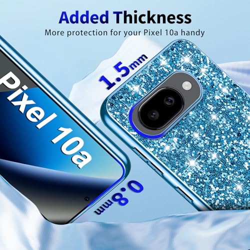Glitter Case for Google Pixel 10A Phone Case for Women Girls, Slim Ultra Thin Matte Back Shockproof Protective Cover for Google Pixel 10A 5G Crystal Bling Case (Blue) - color: Blue