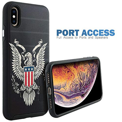 CasesOnDeck Case Compatible with [Apple iPhone X | iPhone Xs][Grip Tactical] iPhone Xs Hybrid Bump and Drop Protection Case Slim Fit Dual Layer Cover (Eagle USA Crest) - color: Eagle USA Crest